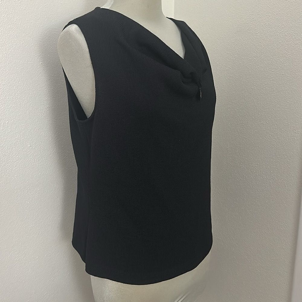St John black knit sleeveless top blouse cowl neck medium m